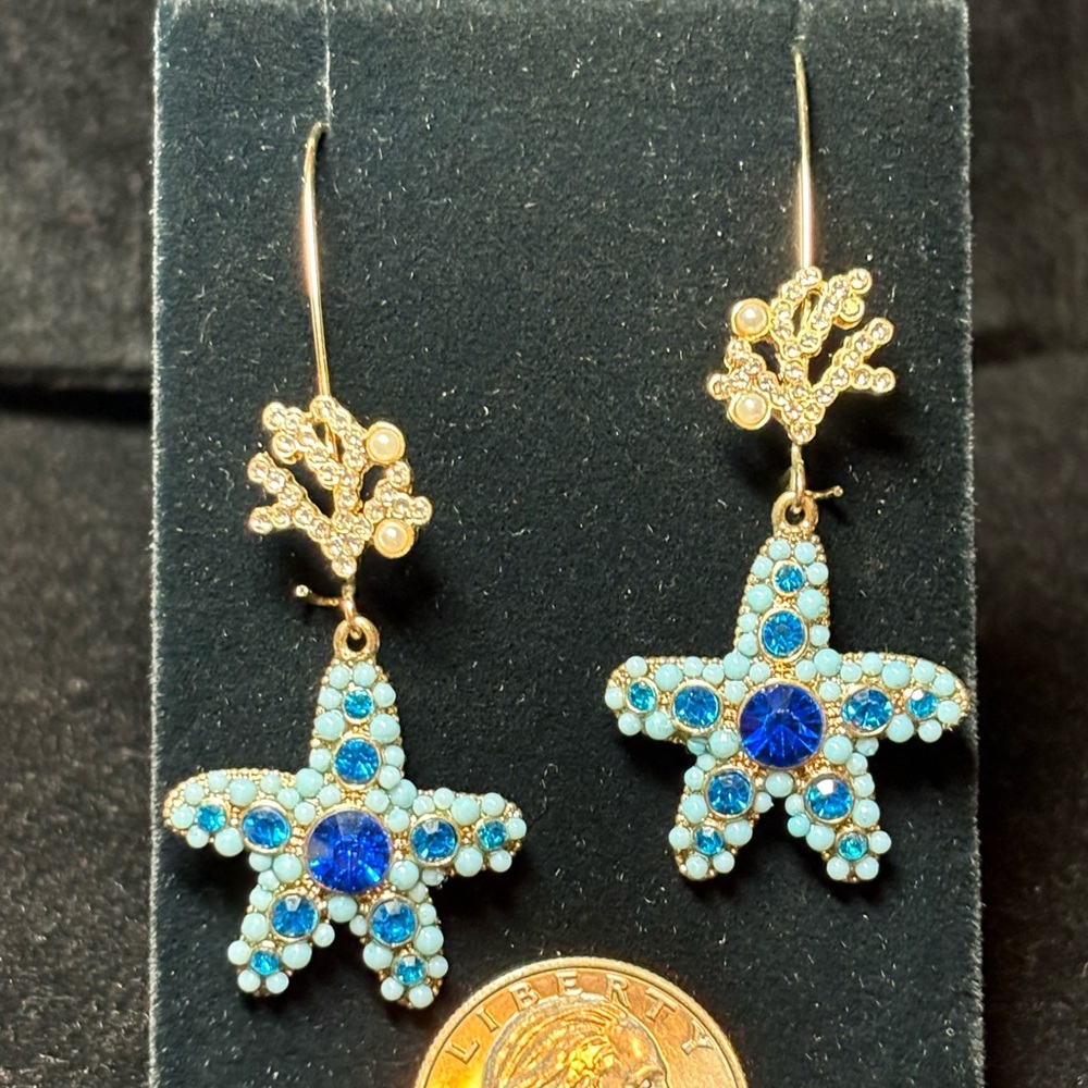 1990’s Betsey Johnson Starfish and Branch Coral Crystal French Wire Earrings